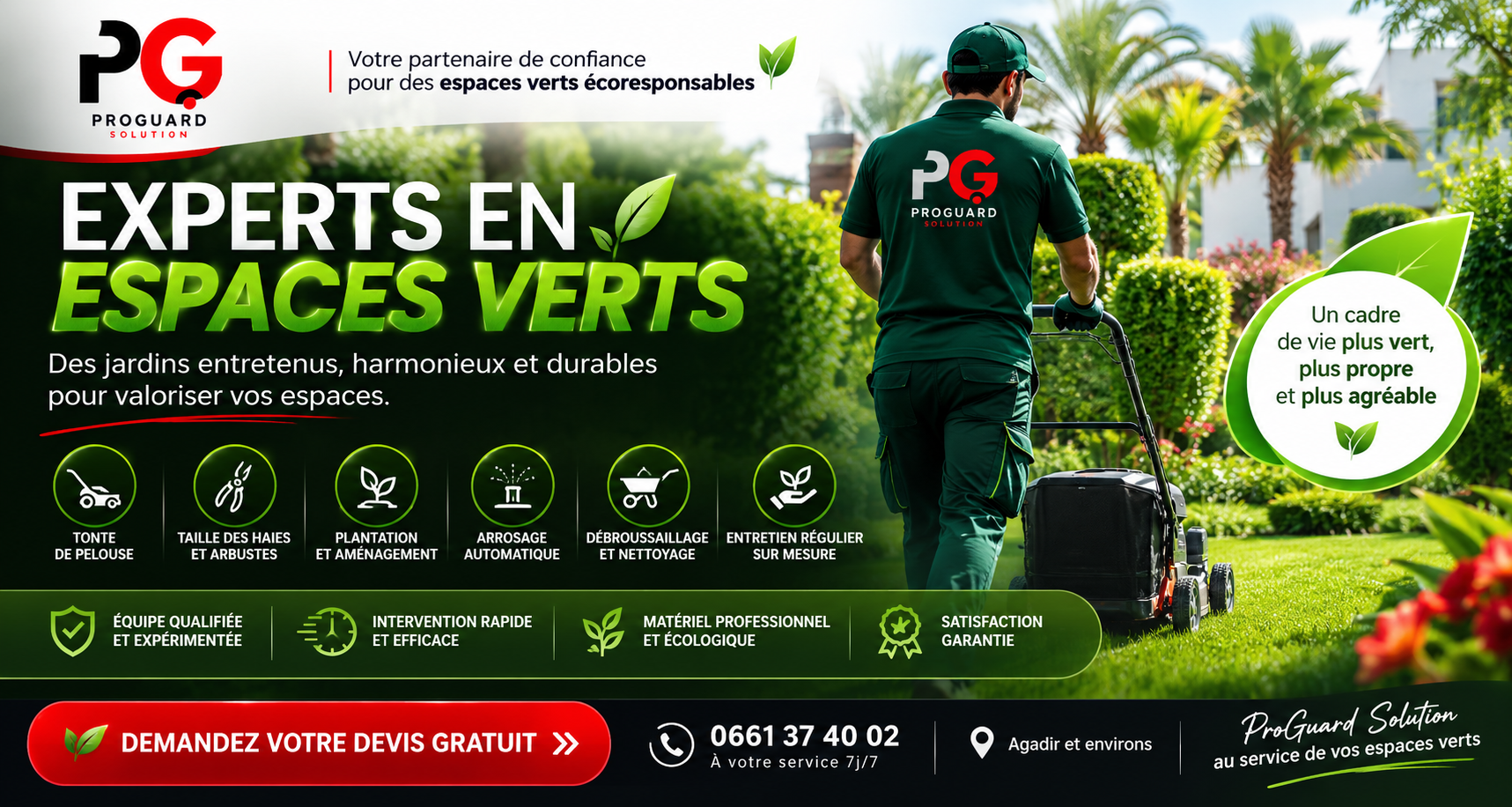 ProGuard Solution, experts en jardinage et entretien d’espaces verts à Agadir