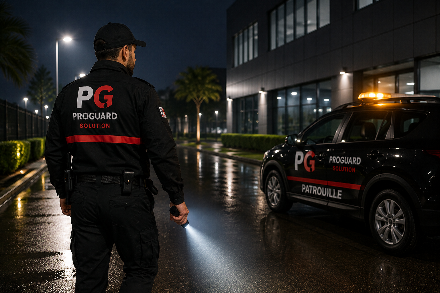 Agent Proguard Solution effectuant une ronde et une patrouille de sécurité